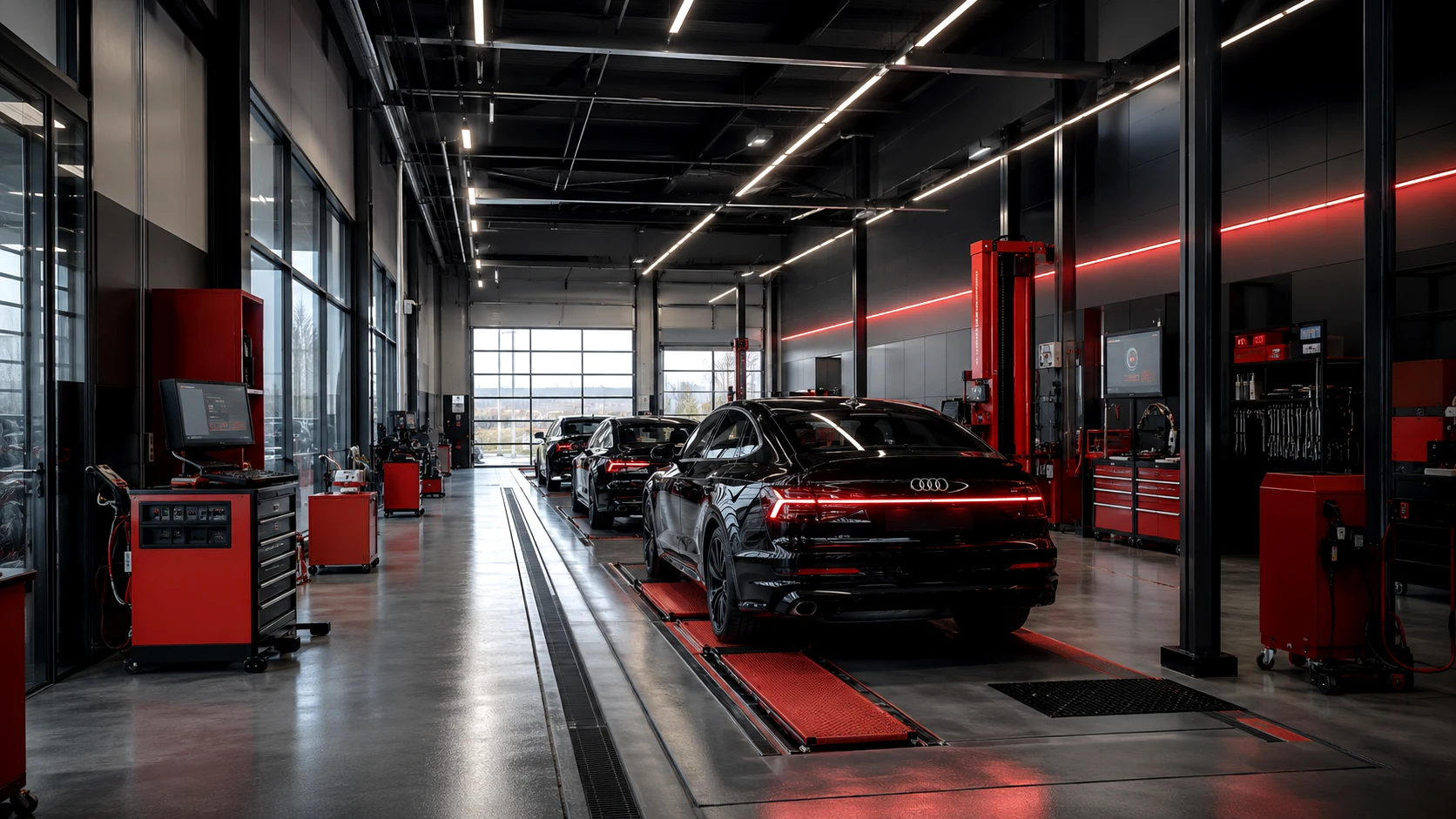 Nowoczesna hala serwisowa w stylu industrial premium